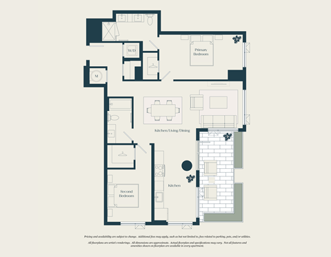 Floor plan for 2 beds, 2 baths, 1141 sqft